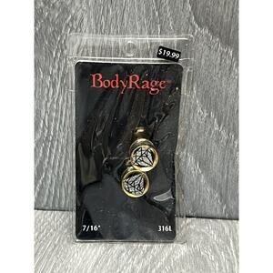BodyRage Ear Plugs‎ 316L Steel 7/16" Gold Diamond Design